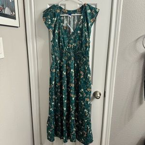 Old Navy Waist-Defined Flutter-Sleeve Smocked Floral Midi Dress for Women